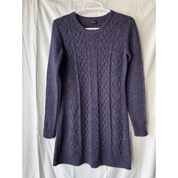 Theory Mayly Fleck Wool Cable Knit Sweater Dress Purple Blend Womens Size Small - Picture 1 of 2